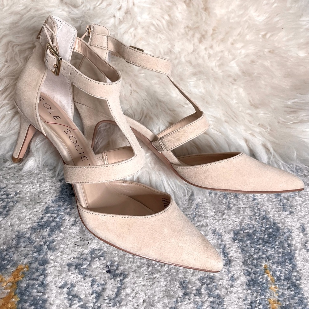 Sole Society Edelyn T Strap Suede Heels 8